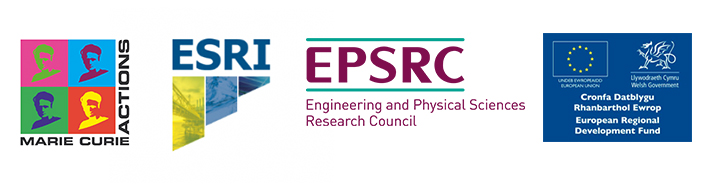 Logos of Marie Curie, ESRI, EPSRC and ERDF